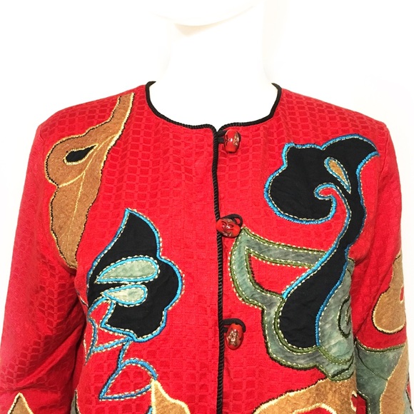 Vintage BOHO embroidered Asian jacket, red Chinese - Picture 5 of 7